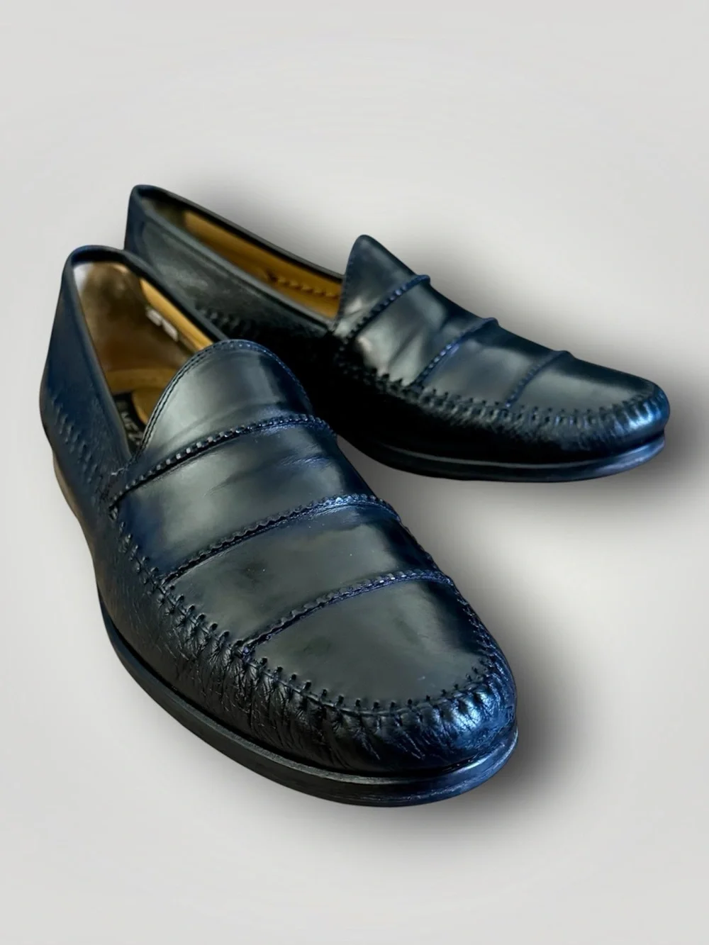 Mezlan SPYDER Black Leather Loafers, Luxury Slip-On Dress / Driving Moc sz. 12